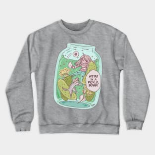 In a Pickle English Idiom funny Cartoon With A Cat Crewneck Sweatshirt